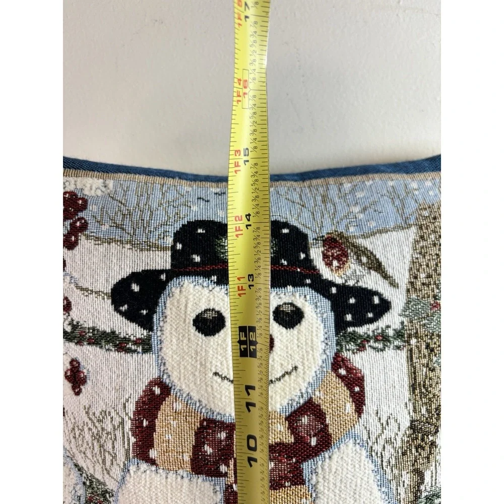 Vintage Holiday Winter Snowman Pillow Tapestry Cat Kitten Anne Mortimer 12